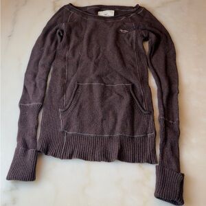 Hollister Women's Chocolate Brown Crewneck Knit Pullover with Front Pocket